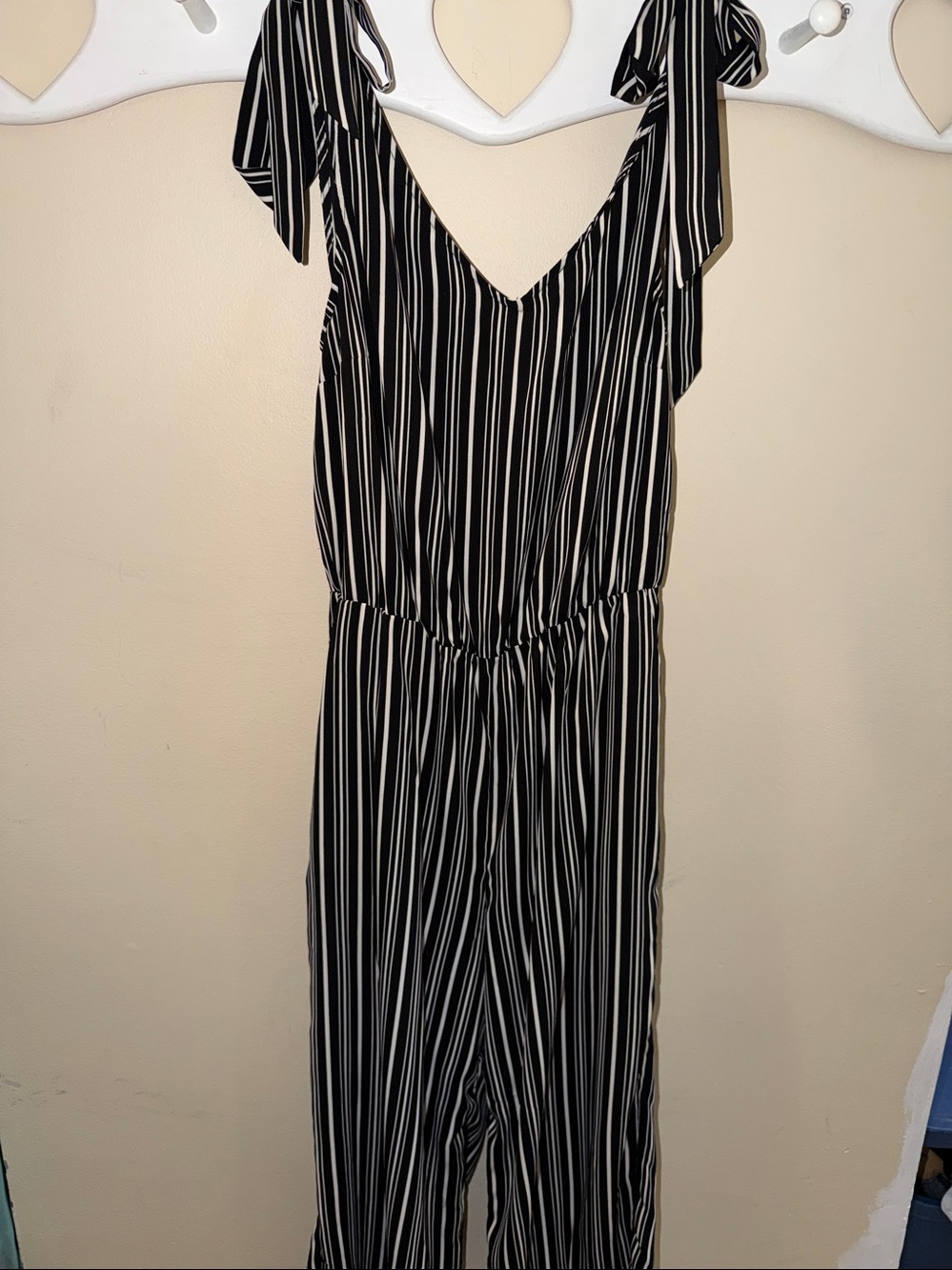 Black & White Striped Tie-Shoulder Jumpsuit
